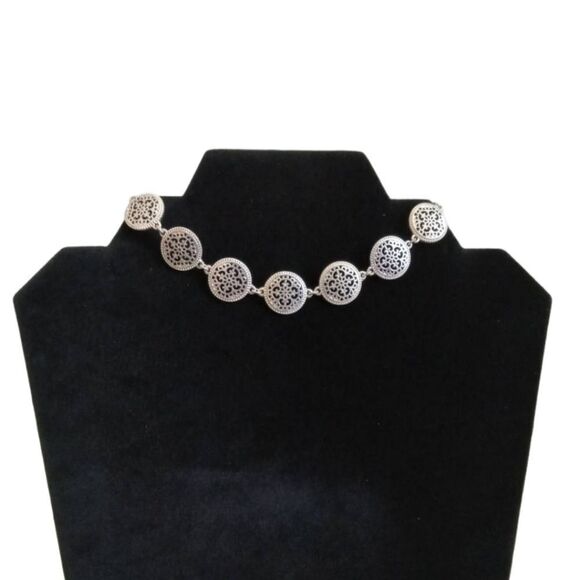 Silver Tone & Gold Filigree Circle Cutout Charms Adjustable Lightweight Bracelet - Picture 1 of 11